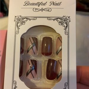 2 Packs Elegant Burgundy and Silver Press-On Nails and Black and Silver